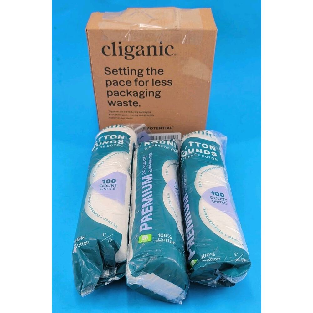 Premium Cotton Rounds 300 Count By Cliganic 3 X 100 Packs